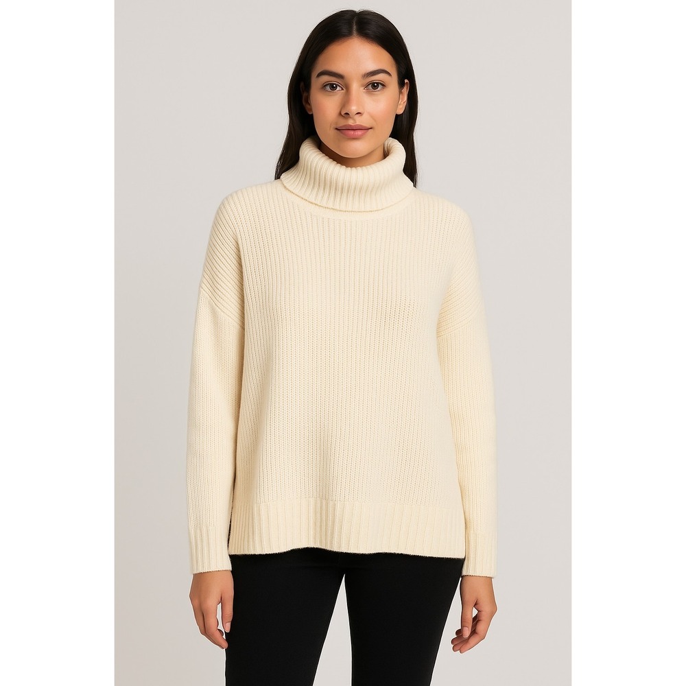 Brave Soul London Women's Cream Turtleneck Sweater Medium Ribbed Knit Long...
